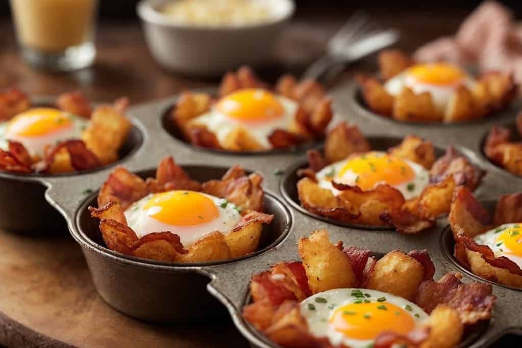 Bacon and egg wrapped tater tot cups