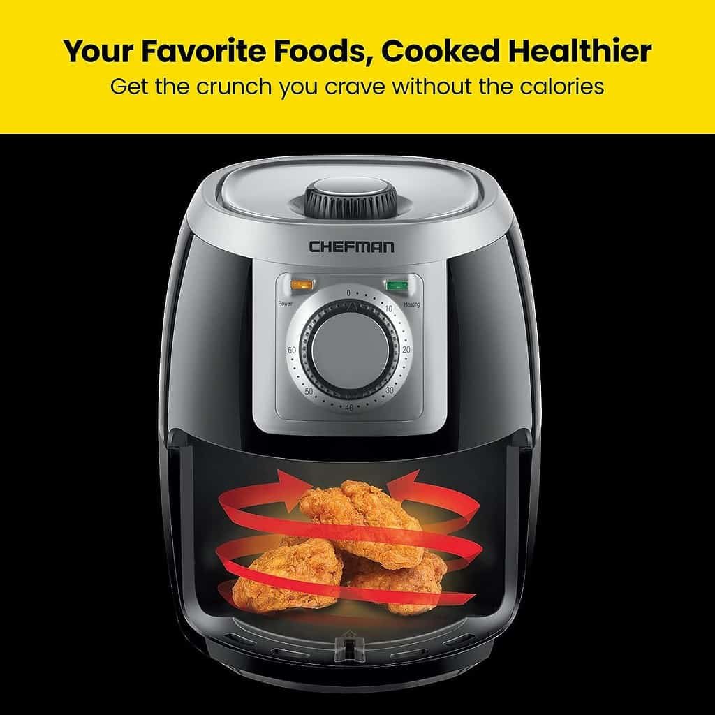 CHEFMAN Small, Compact Air Fryer Healthy Cooking, 2 Qt, Nonstick, User Friendly and Adjustable Temperature Control w/ 60 Minute Timer  Auto Shutoff, Dishwasher Safe Basket, BPA - Free, Black