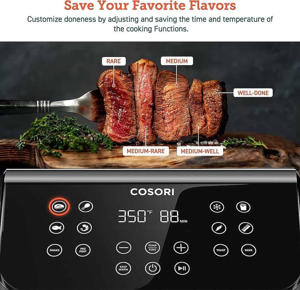 COSORI Pro II Air Fryer Oven Combo, 5.8QT Large Cooker with 12 One-Touch Savable Custom Functions, Cookbook and Online Recipes, Nonstick and Dishwasher-Safe Detachable Square Basket, Black, CP358-AF