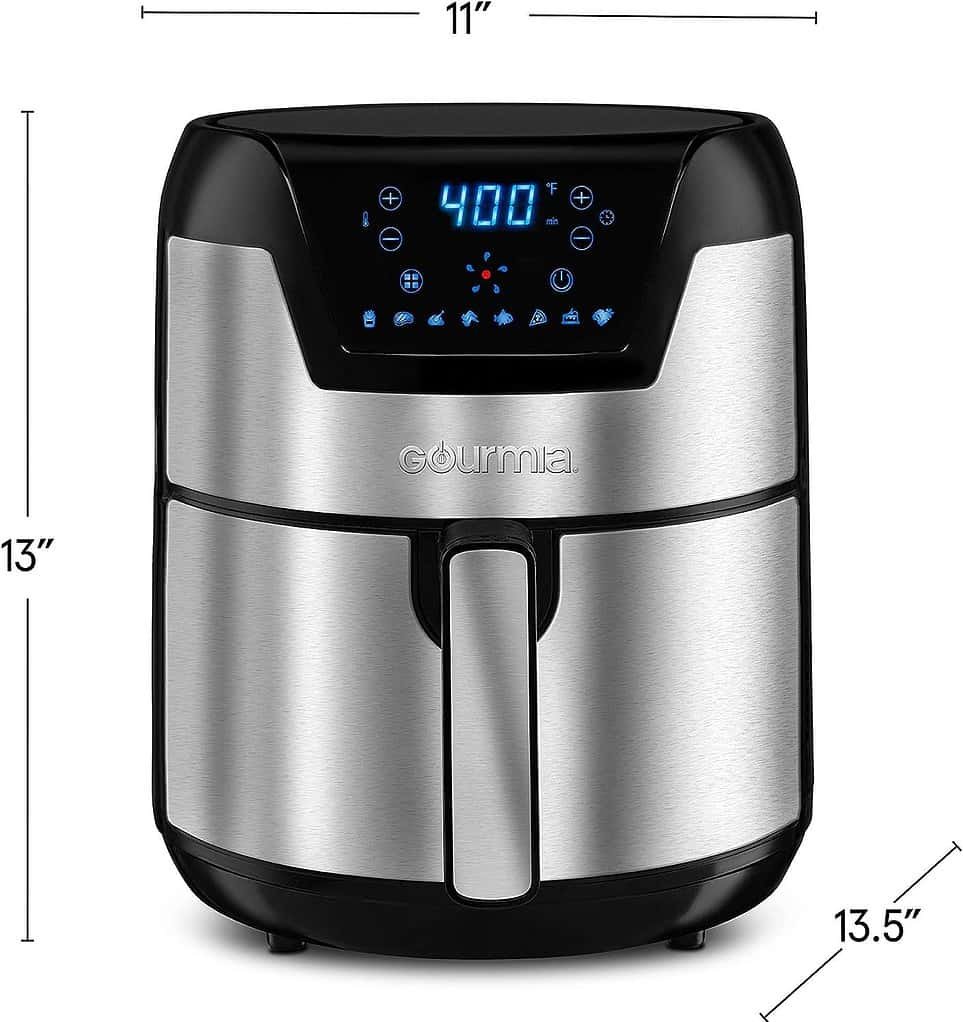 Gourmia GAF518 Stainless Steel 5 Qt Digital Air Fryer- No Oil Healthy Frying - Display with 8 Presets - 1500 Watt - Recipe Book Included