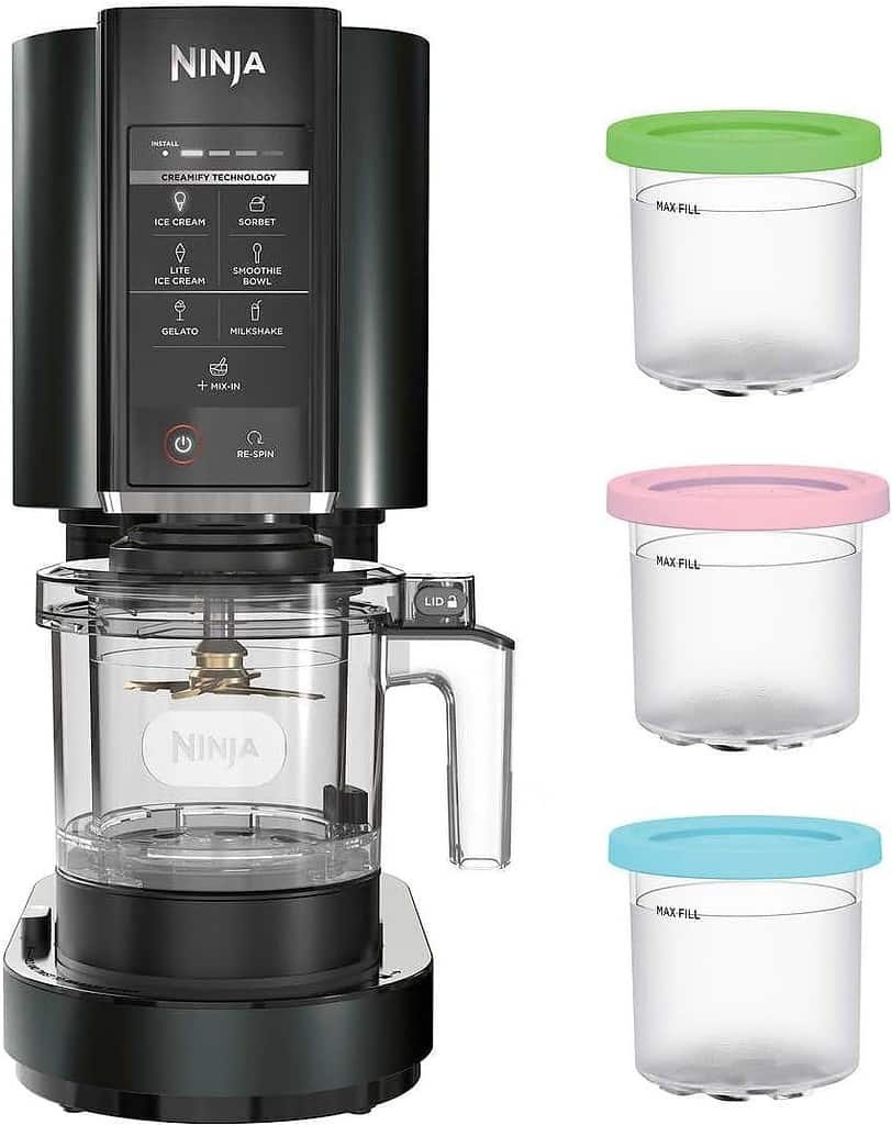 Ninja CN301CO CREAMi Ice Cream Maker, for Gelato, Mix-ins, Milkshakes, Sorbet, Smoothie Bowls  More, 7 One-Touch Programs, with (3) Pint Containers  Lids, Compact Size, Perfect for Kids, Black (Renewed)