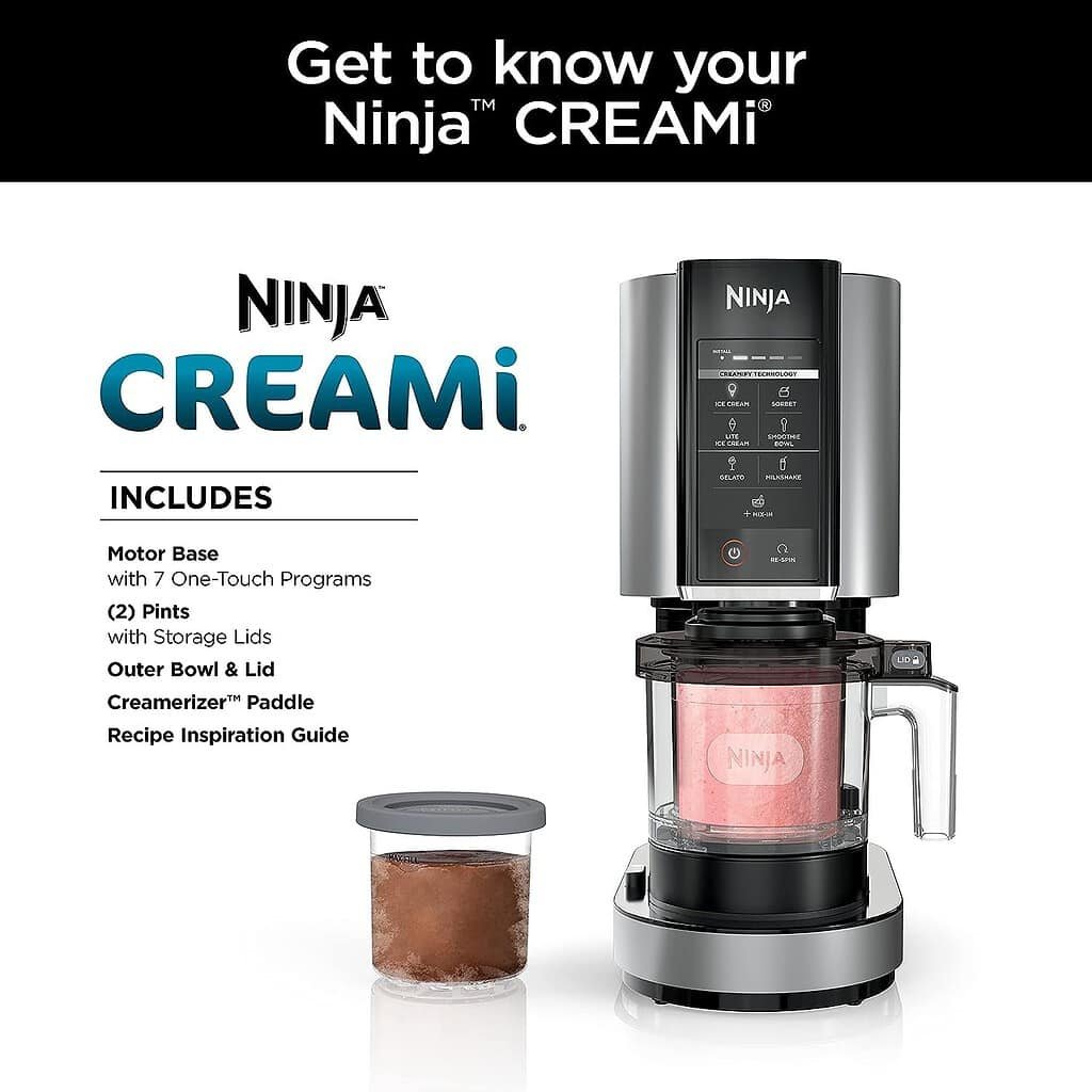 Ninja NC301 CREAMi Ice Cream Maker, for Gelato, Mix-ins, Milkshakes, Sorbet, Smoothie Bowls  More, 7 One-Touch Programs, with (2) Pint Containers  Lids, Compact Size, Perfect for Kids, Silver