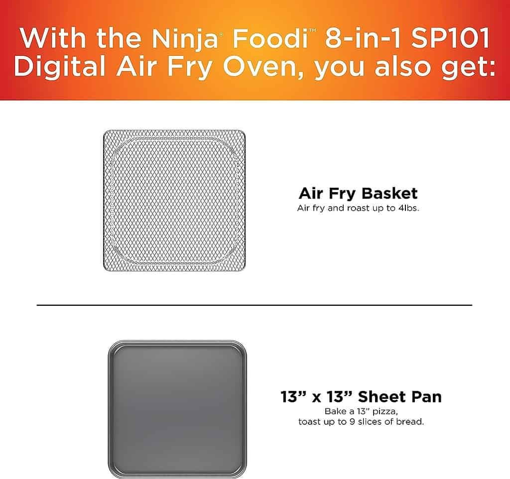 Ninja SP101 Digital Air Fry Countertop Oven with 8-in-1 Functionality, Flip Up  Away Capability for Storage Space, with Air Fry Basket, Wire Rack  Crumb Tray, Silver