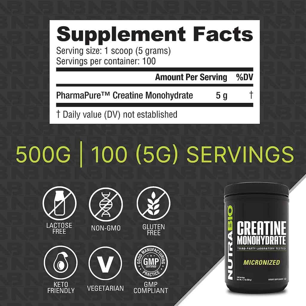 NutraBio Creatine Monohydrate - Micronized Pure Grade - Supports Muscle Energy and Strength - Unflavored, HPLC Tested (500 Grams) : Health  Household