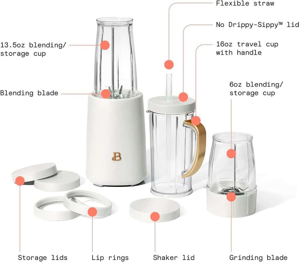 Beautiful Personal Blender, 12 Piece Set by Drew Barrymore (White Icing)