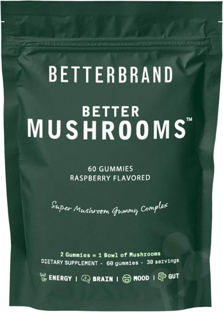 Betterbrand BetterMushrooms Mushroom Gummies to Support Gut Health, Metabolism, Energy, Focus - Lions Mane, Cordyceps, Chaga  Maitake Mushroom Supplement - Maintains Healthy Immune System