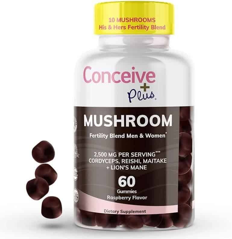 CONCEIVE PLUS Mushroom Gummies - 2500mg Strength, 10:1 Mushroom Complex Supplement, Lions Mane, Ashwagandha, Bladderwrack, Fertility Support, Non-GMO, 60 Count 30 Day Supply
