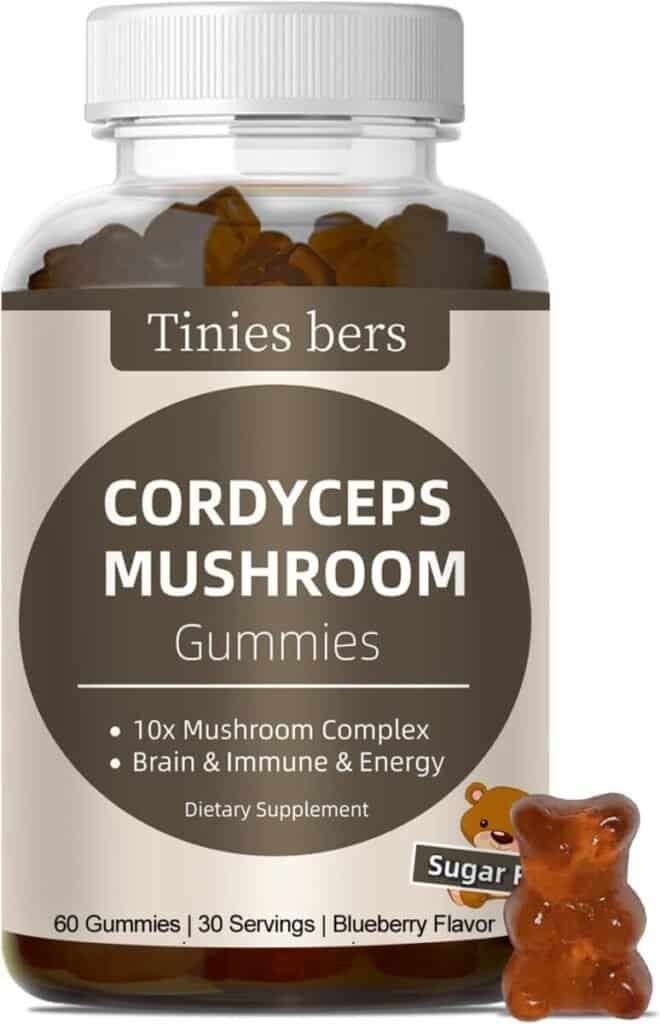 Cordyceps Gummies, Sugar Free Cordyceps Mushroom Gummies, Super Mushroom Gummies 10 Blend, Adaptogenic Mushrooms for Energy, Performance, Anti-aging, Brain, Immunity, Gluten-Free, Non-GMO, Vegan, 60