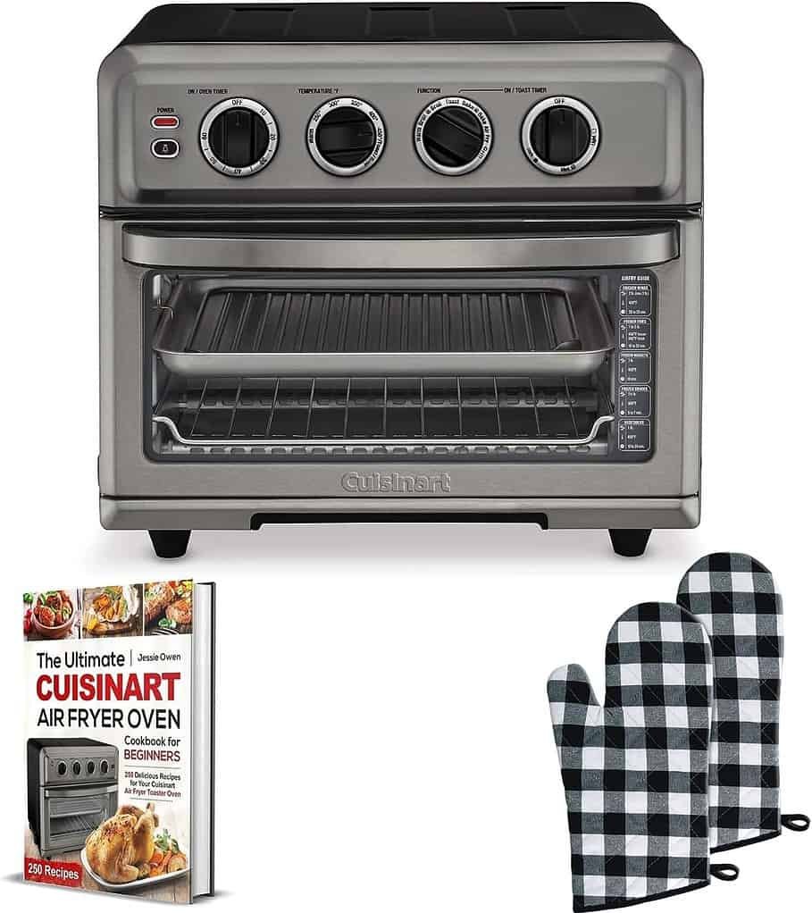 Cuisinart Stainless Steel Oven Air Fryer with Grill Toaster Oven (Black) with Air Fryer Oven Cookbook and Oven Mitt (3 Items)