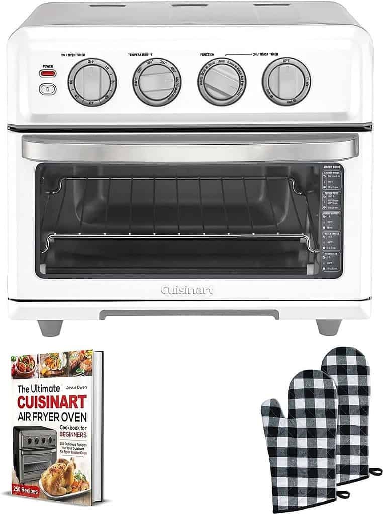 Cuisinart Stainless Steel Oven Air Fryer with Grill Toaster Oven (White) with Air Fryer Oven Cookbook and Oven Mitt (3 Items)