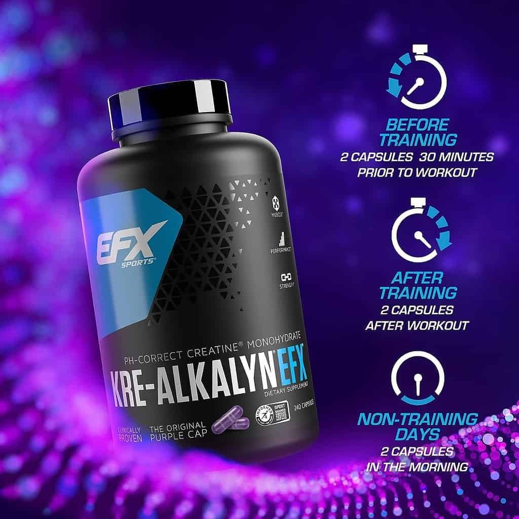 EFX Sports Kre-Alkalyn EFX | pH Correct Creatine Monohydrate Pill Supplement | Strength, Muscle Growth  Performance | 120 Servings, 240 Capsules