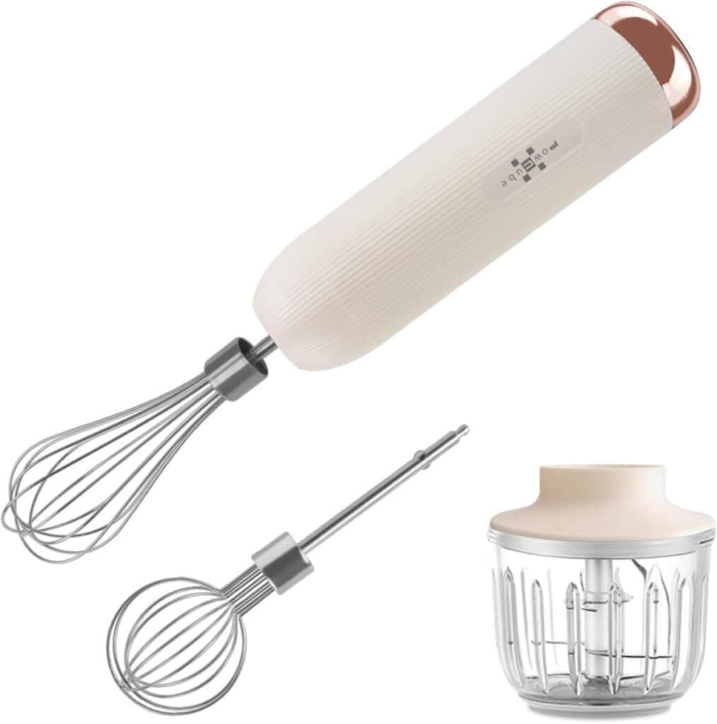 Electric Hand Mixer with 2 Whisks for Cooking Baking Supplies 4-Speed, Rechargeable Portable and Cordless Mini Food Processor for Baby Food Blender Puree  Meat,Ginger,Chili,Onion and Garlic Chopper