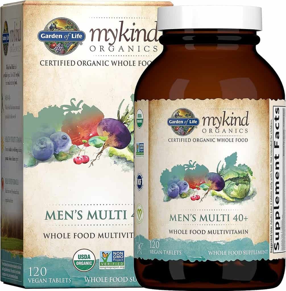 Garden of Life mykind Organics Whole Food Multivitamin for Men 40+ 120 Tablets, Vegan Mens Multi for Health  Well-Being Certified Organic Whole Food Vitamins  Minerals for Men Over 40 Mens Vitamins
