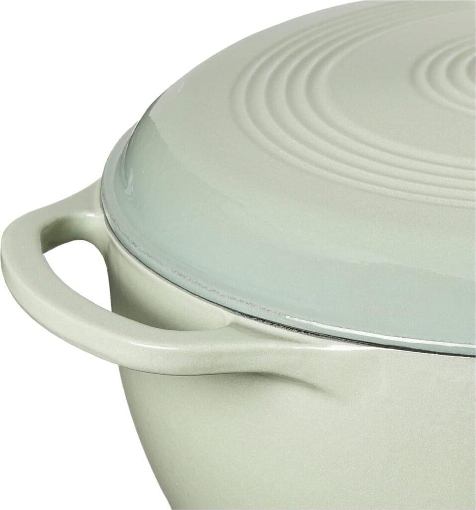 Lodge 6 Quart Enameled Cast Iron Dutch Oven with Lid – Dual Handles – Oven Safe up to 500° F or on Stovetop - Use to Marinate, Cook, Bake, Refrigerate and Serve – Desert Sage