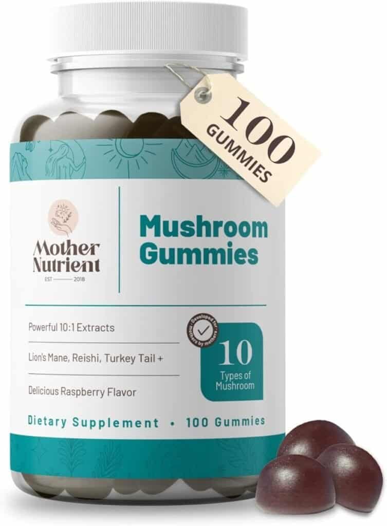 Mother Nutrient Mushroom Supplement Gummies with Pure Mushroom Extract Reishi, Chaga, Cordyceps, Shiitake and Lions Mane Mushroom Supplement Blend — 50-Day Supply (100 Gummies)