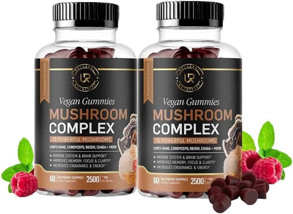 Mushroom Gummies | 10 Mushroom Supplement | 2 pack | Turkey Tail, Chaga, Reishi, Cordyceps  Lions Mane Organic Mushroom Extracts, Nootropic Brain Booster for Focus, Memory, Clarity, Energy | 120ct