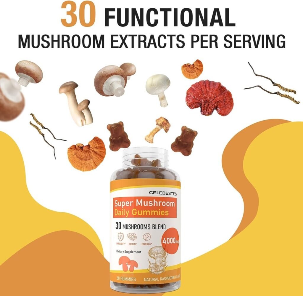 Oussiu Mushroom Gummies - Lions Mane, Cordyceps, Reishi - Nootropic Brain Mushroom Supplement - for Cognitive Function, Immune System and Antioxidant - 120 Gummies