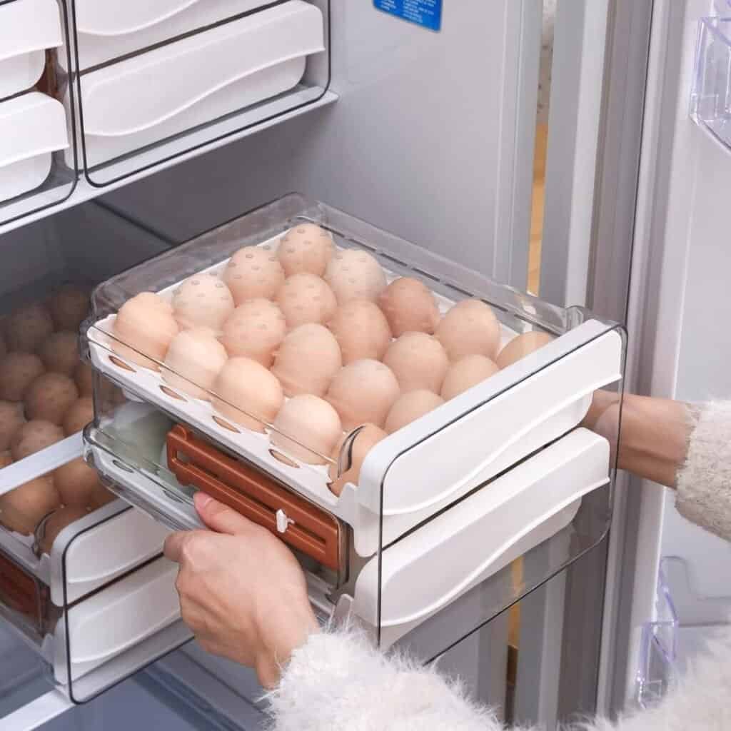 Sooyee 40 Capacity Egg Container for Refrigerator, Household Egg Holder for Fridge, Transparent 2 Drawers Chicken Egg Storage Container,White