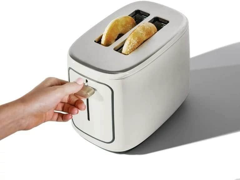 Touchscreen Toaster, Automatic Shut-Off, LED Indicator, Touchscreen, Variable Browning Control, 2-Slice Toaster with Touch-Activated Display, Kitchenware by Drew Barrymore (White Icing) for Bread, Bagel (White Icing)